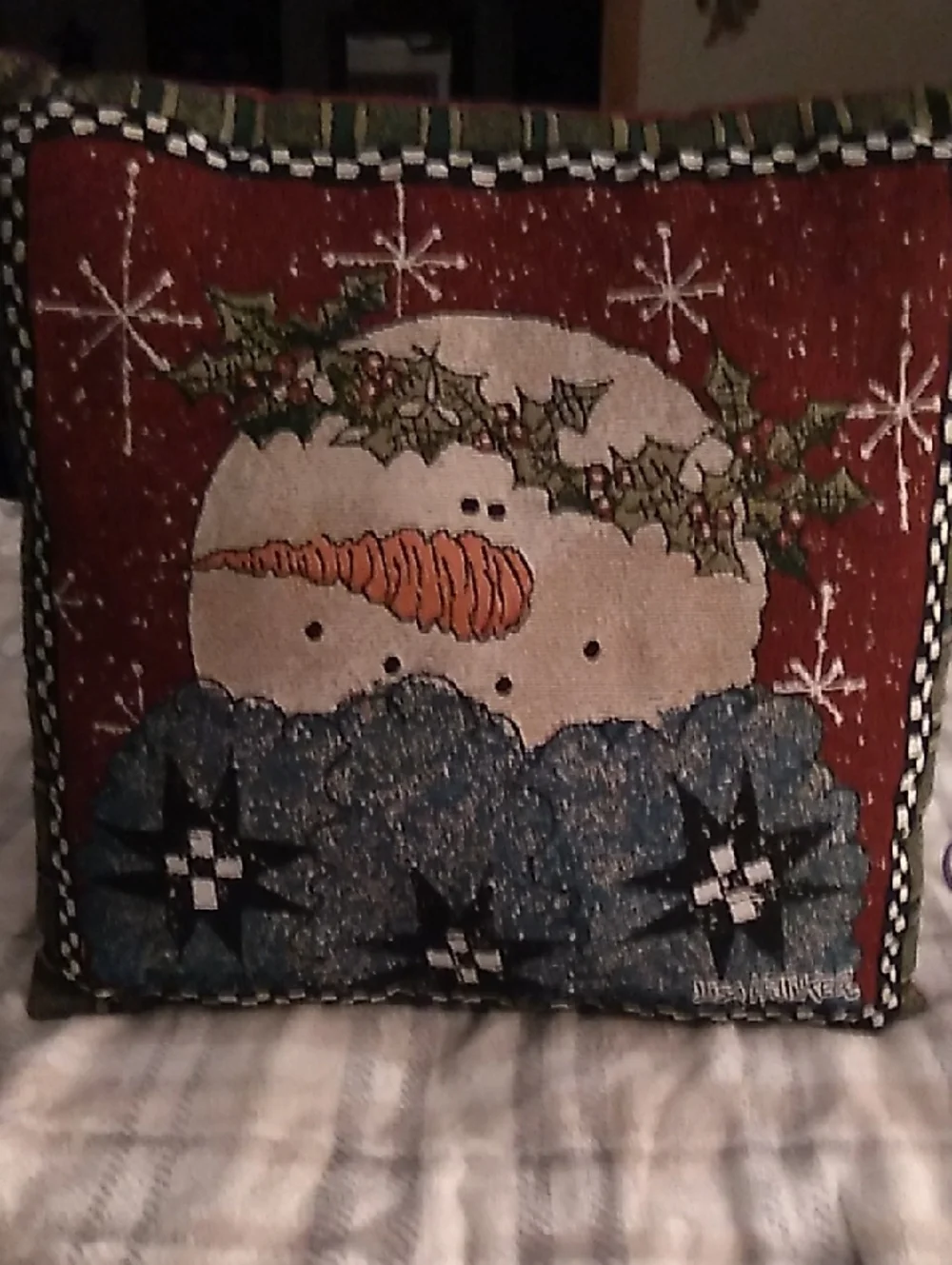 Vintage Snowman Christmas Pillow. Picture By Lisa Hilliker